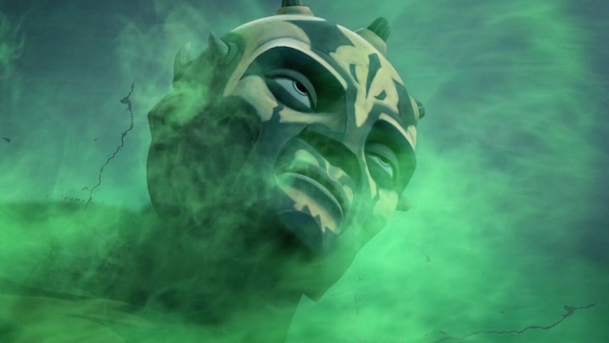 Savage Opress dying amid green smoke on The Clone Wars