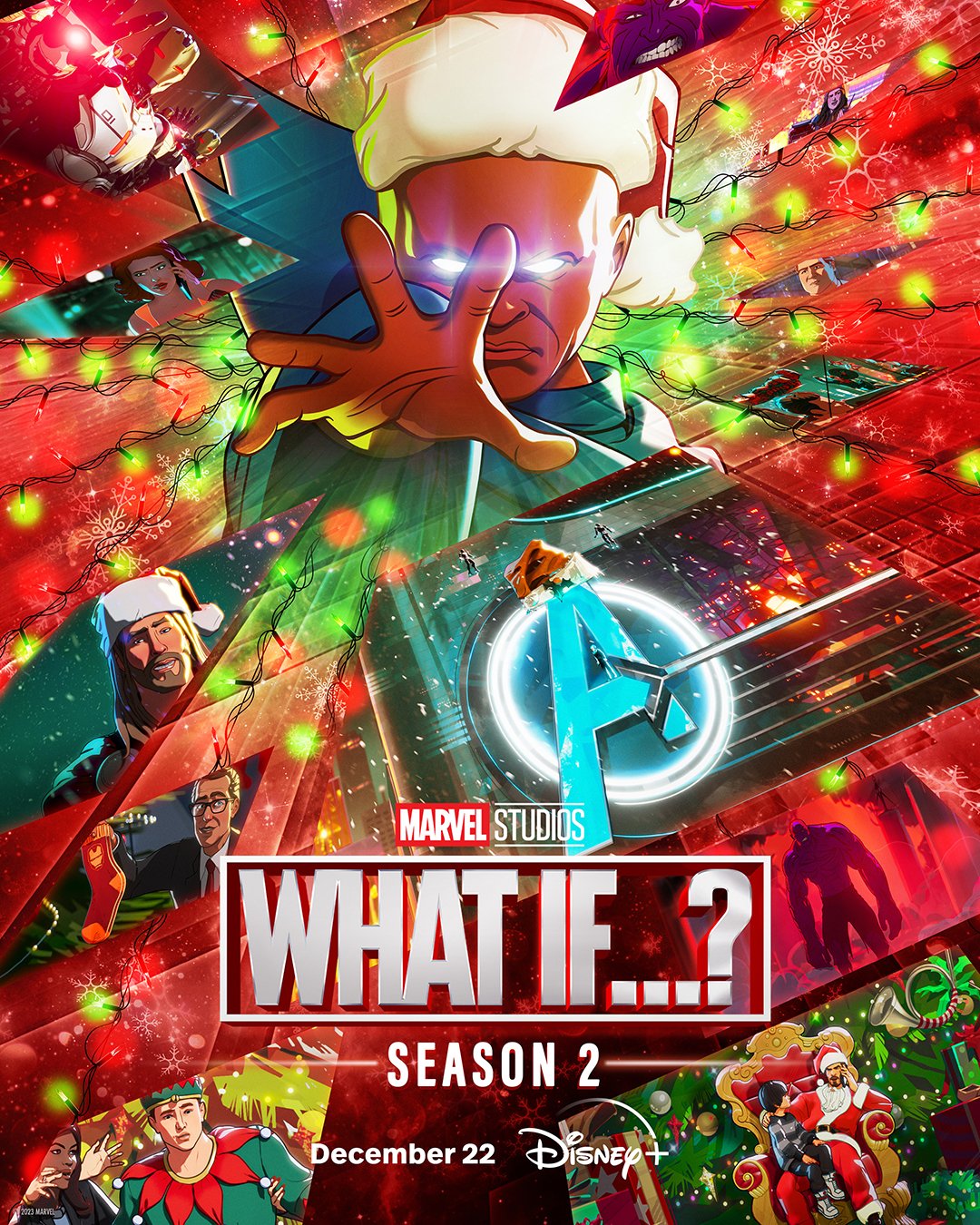 The Watcher wears a Christmas hat in the poster for What If...? season two