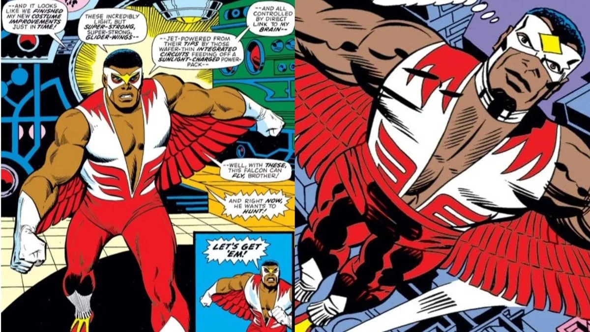 Sam Wilson gets a new costume as the Falcon in 1971.