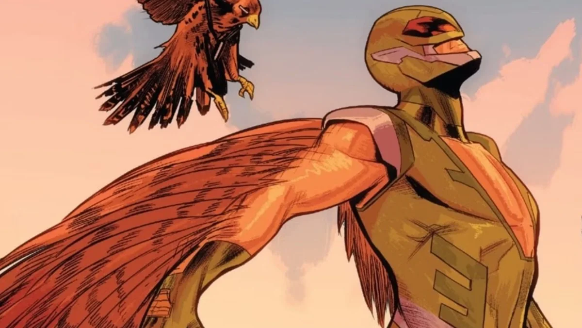 Joaquín Torres, the second Falcon, soars in the sky with his companion Redwing.
