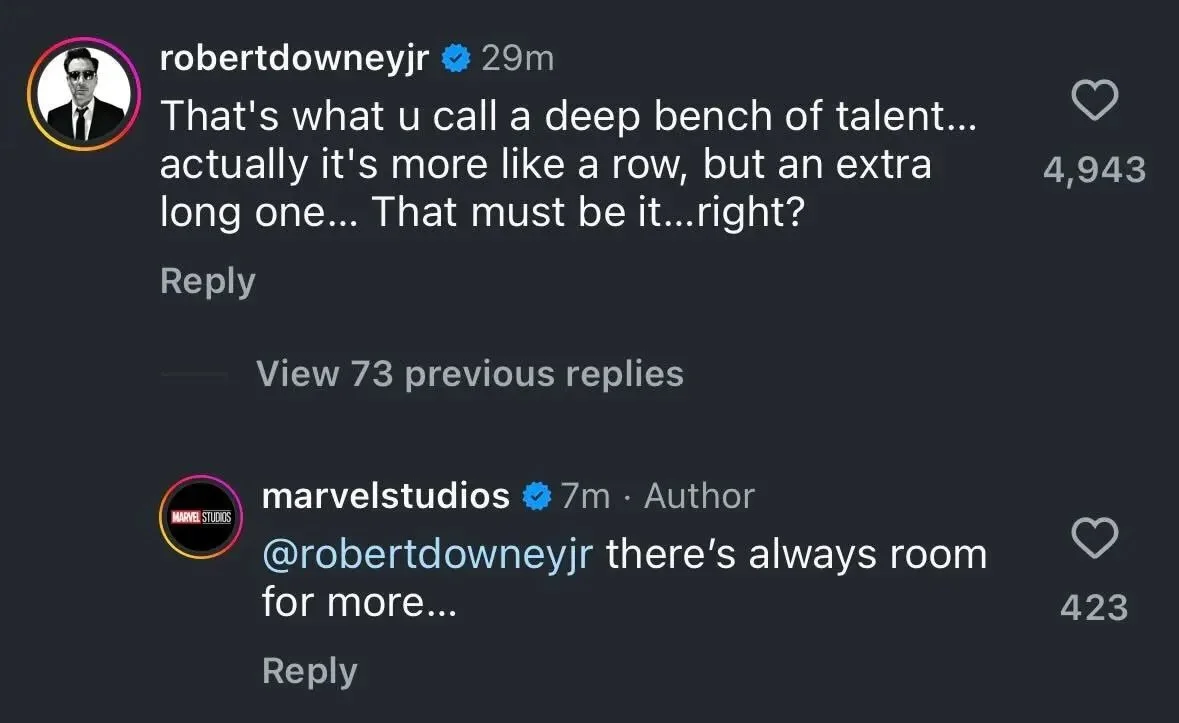 RDJ Avengers Doomsday cast comment on IG