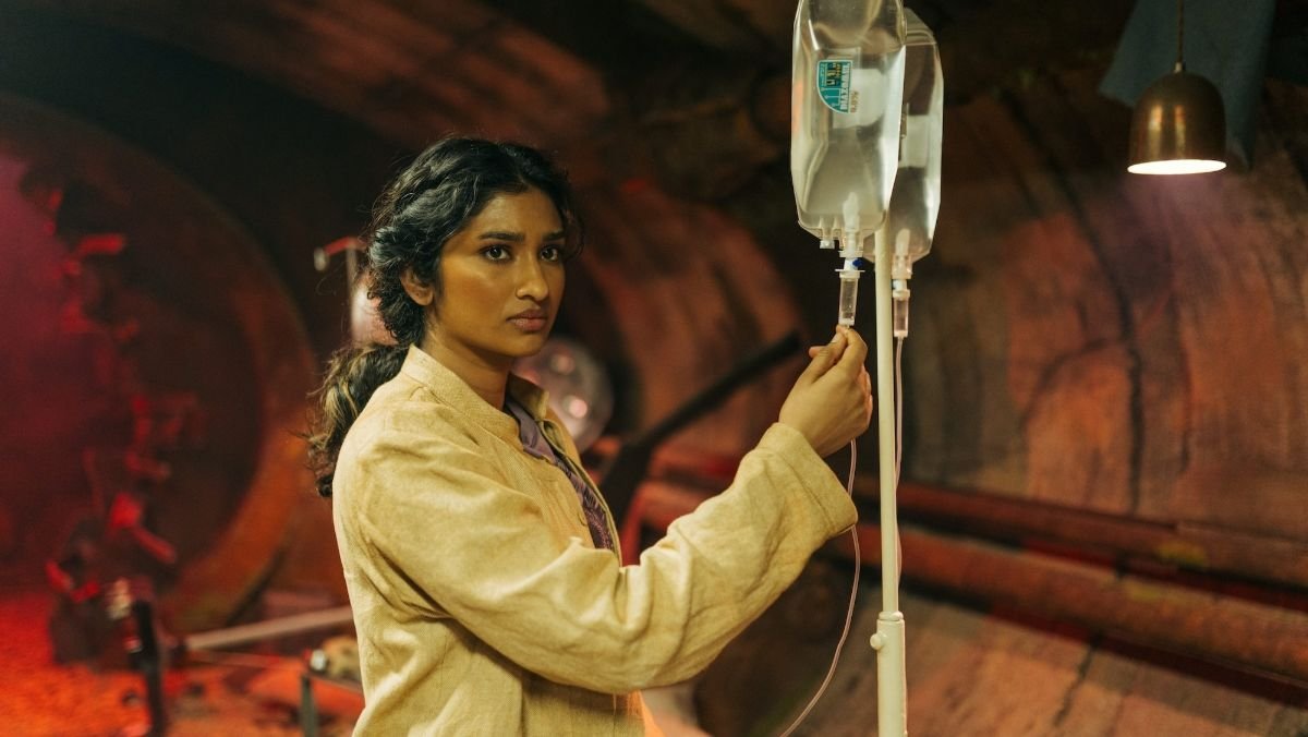 image of doctor who star varada sethu as belinda chandra in russell t davies episode the robot revolution