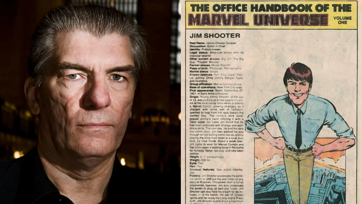 Jim Shooter, and his page in the Official Handbook of the Marvel Universe from 1983.