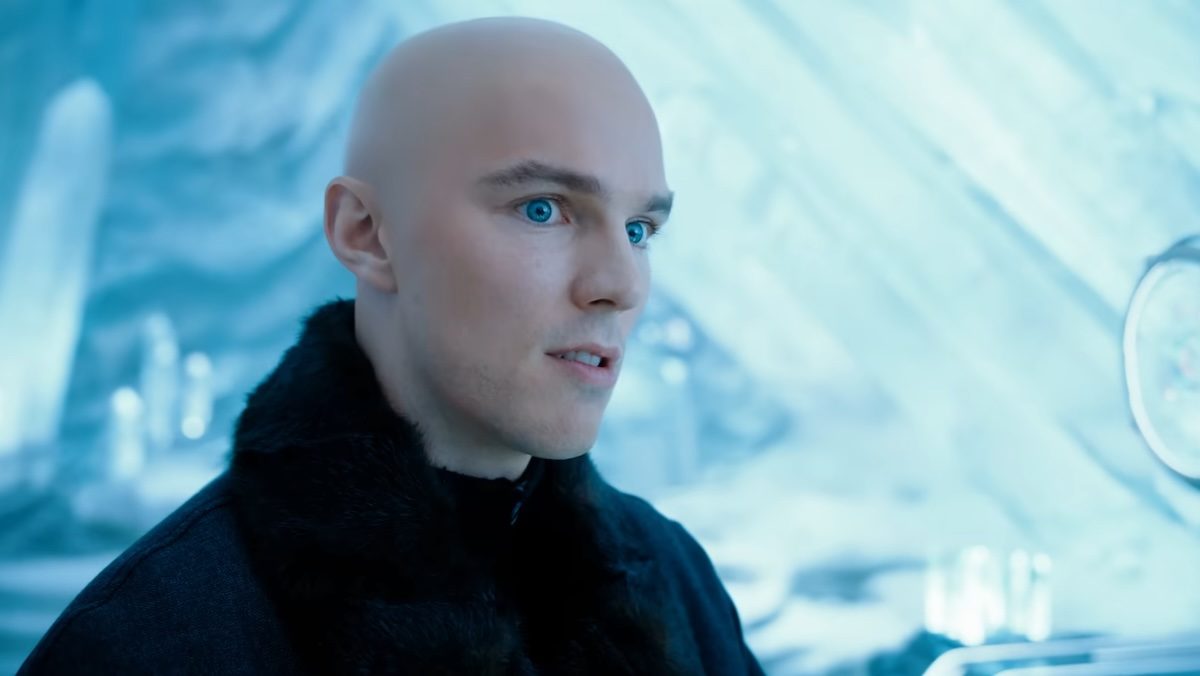 Nicholas Hoult as Lex Luthor, super bald, in Superman