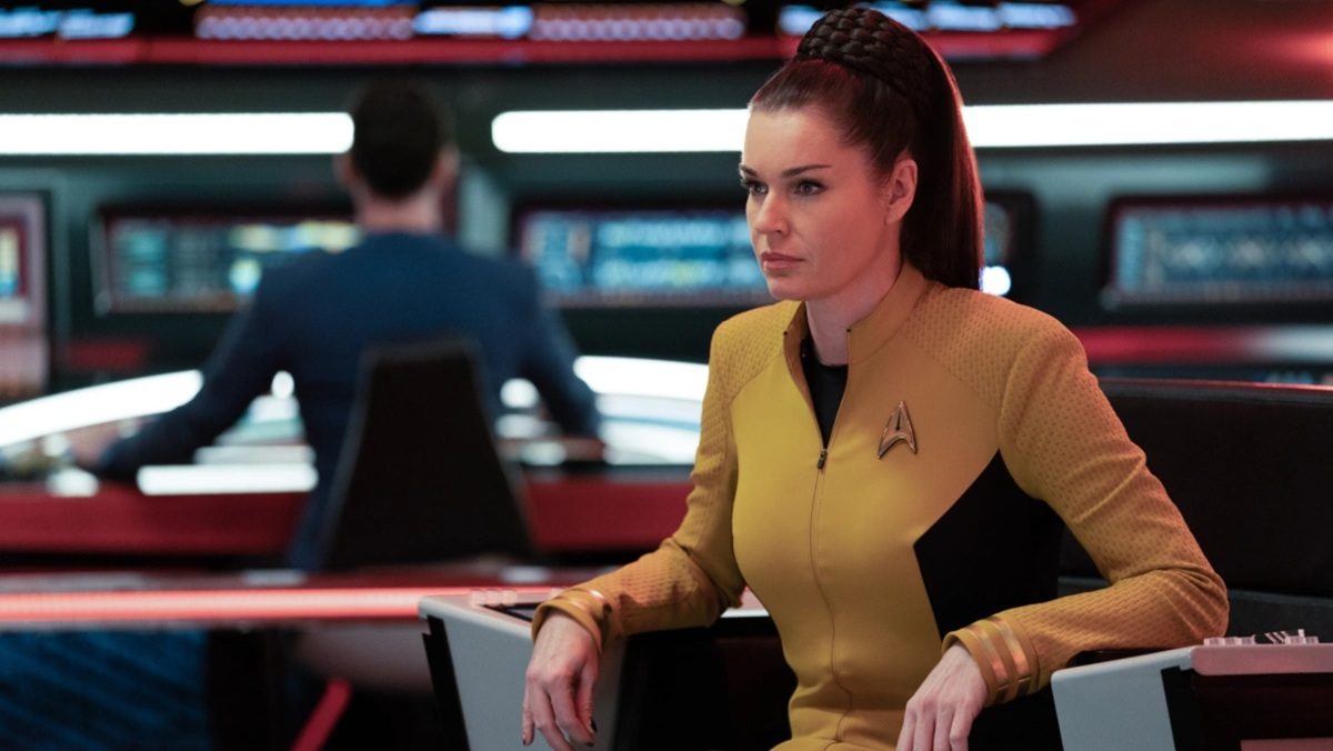 Rebecca Romijn as Una Chine Riley, a.k.a. Number One, on Star Trek: Strange New Worlds.