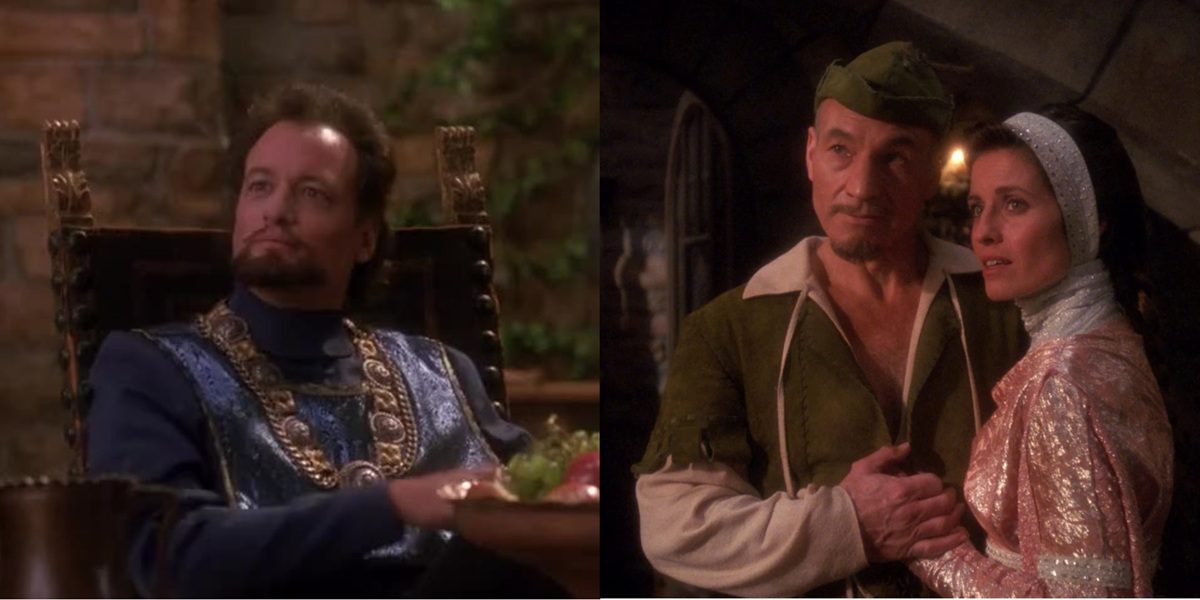 Q (John de Lancie) and Picard (Patrick Stewart) in the Star Trek: The Next Generation episode "Qpid."
