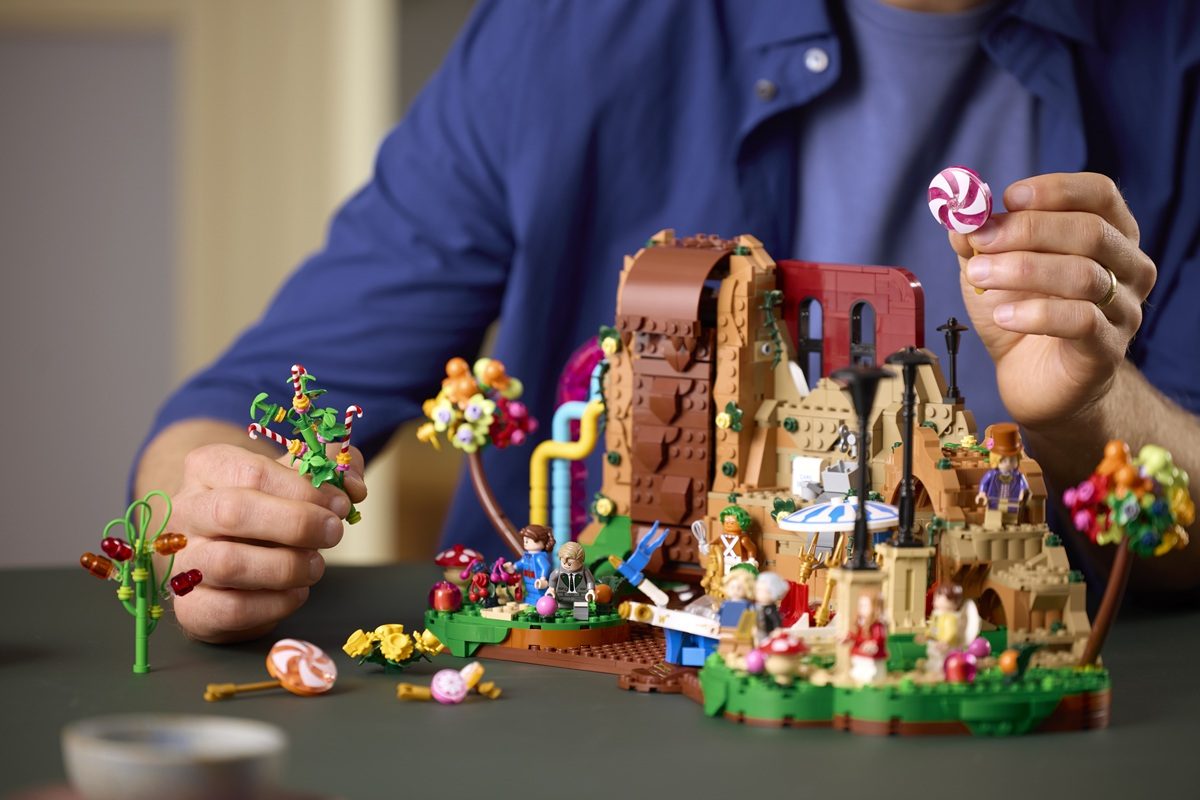 LEGO Ideas Willy Wonka and the Chocolate Factory set on full display.