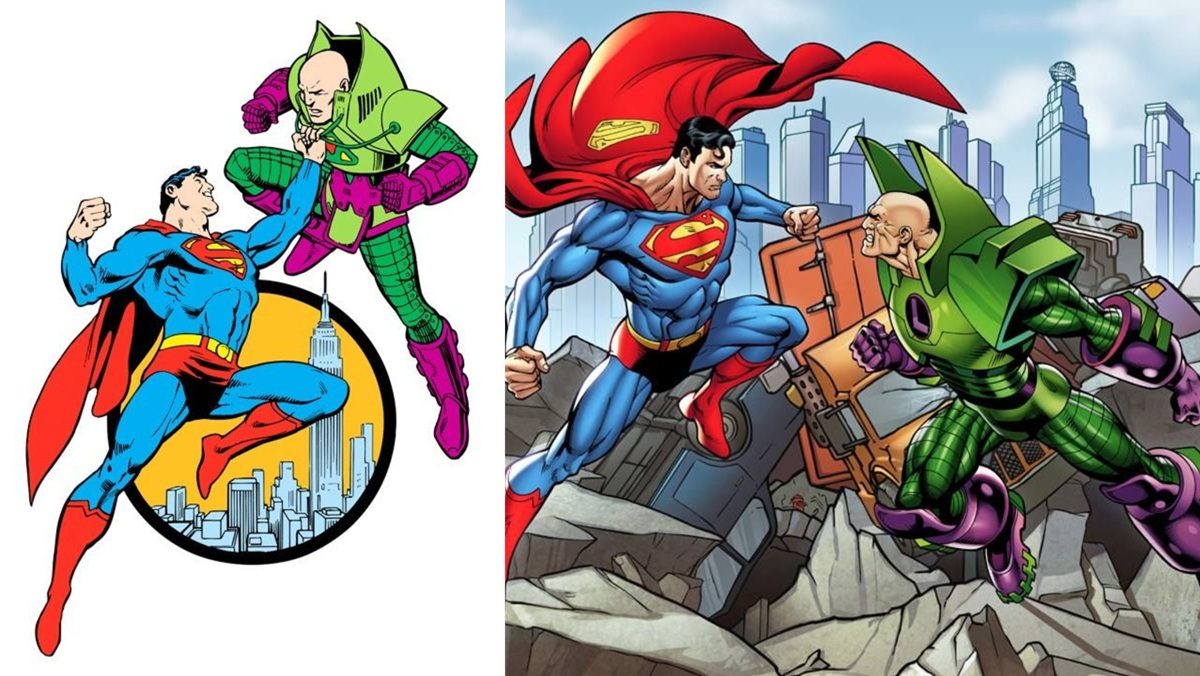 Superman vs. Lex Luthor in his power suit.