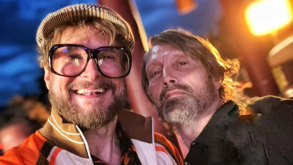 Bryan Fuller and Mads Mikkelsen on the set of Dust Bunny