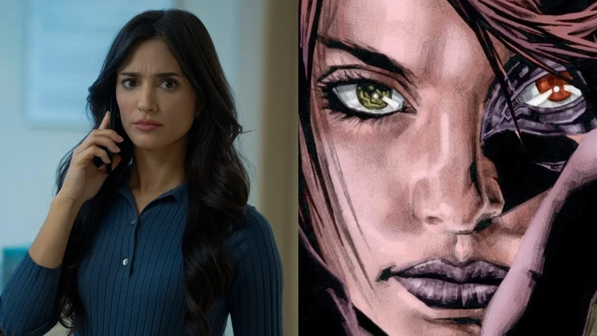 (Left) Sasha Bordeaux in Peacemaker played by Sol Rodriguez (Right) Sasha in DC Comics.