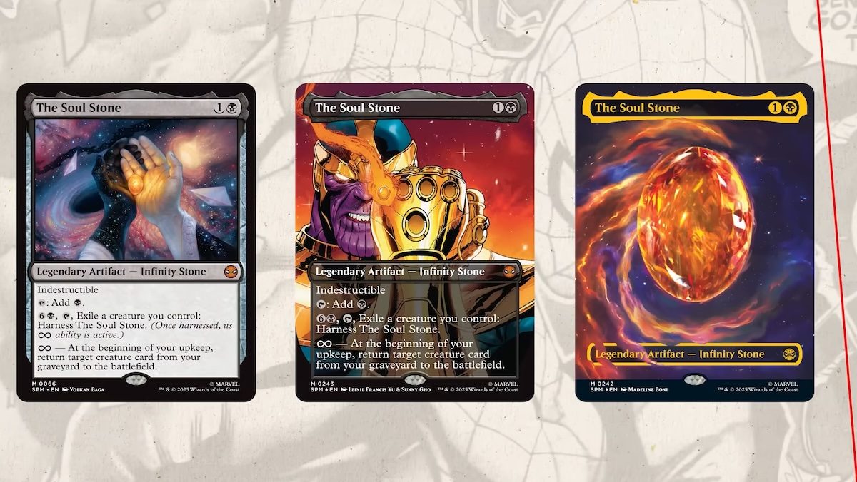 Three Magic: The Gathering infinity Stone cards