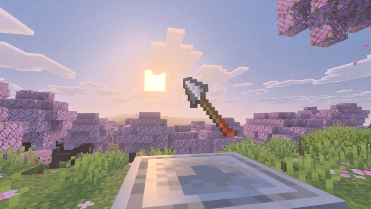 Minecraft spear flying through the sky 